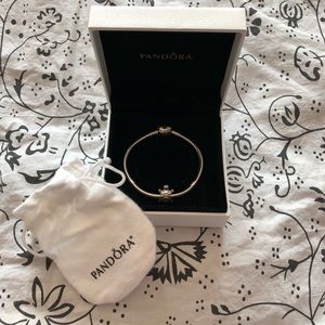 PANDORA Heart Clasp Snake Chain Bracelet with Pave Sea Turtle Charm